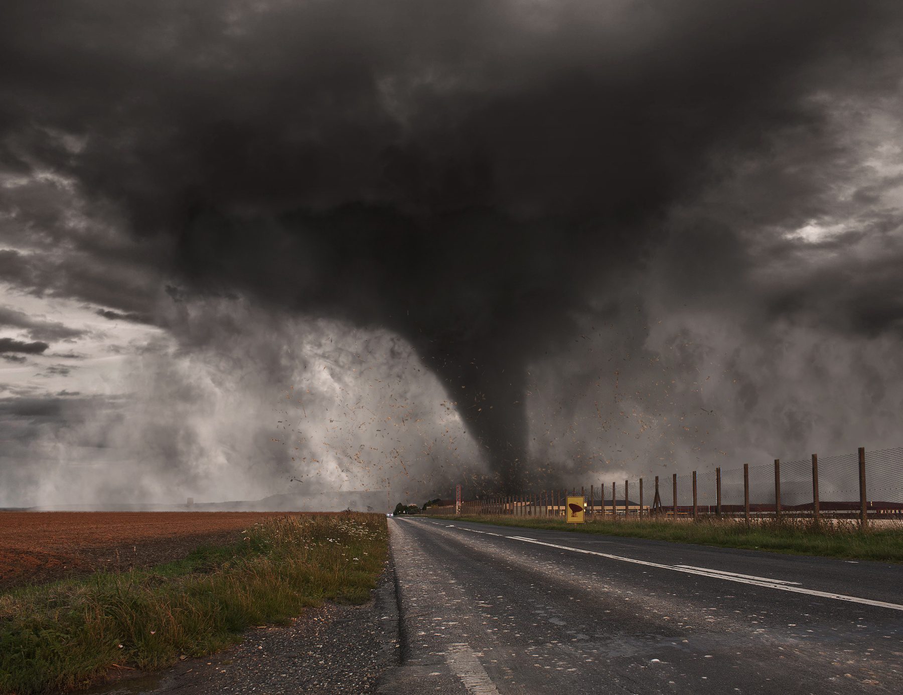 view of tornado from an empty road
