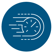 Speeding clock icon in blue coloured circle