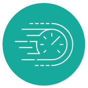 Speeding clock icon in mint coloured circle