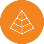light orange circle with white pyramid icon