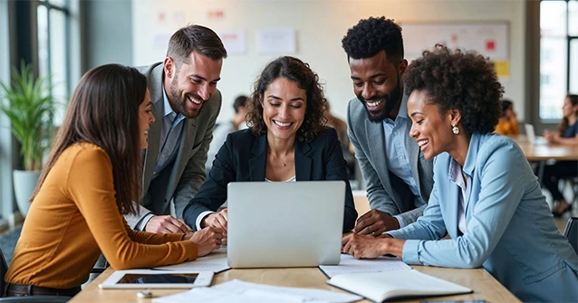 Heritage learning graphic - people around a laptop