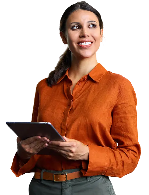 A woman holding a laptop