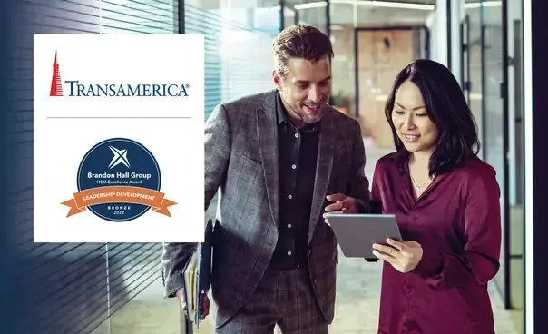 Visual representation of the Transamerica Pyramid with the American Business Awards emblem, highlighting business achievement.